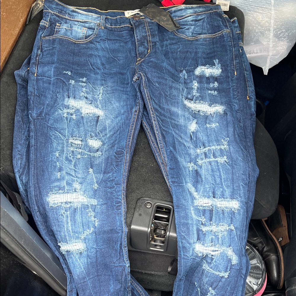 Classic Blue Distressed Jeans for Men